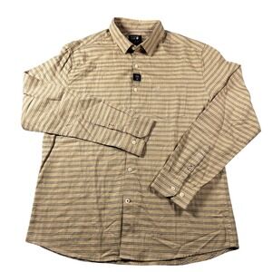 Netplay Button Down Shirt Men Large Khaki Striped Slim Fit Cotton TF23FMSCNY2863